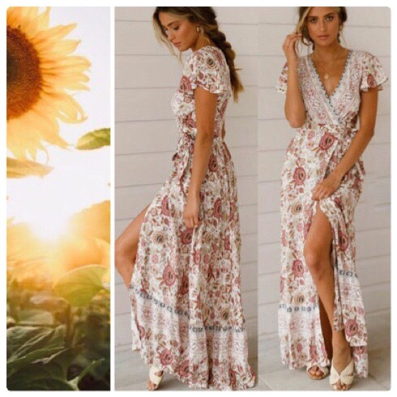 littlegypsie Dresses & Skirts - Gypsy Boho Floral Kimono Wrap Maxi